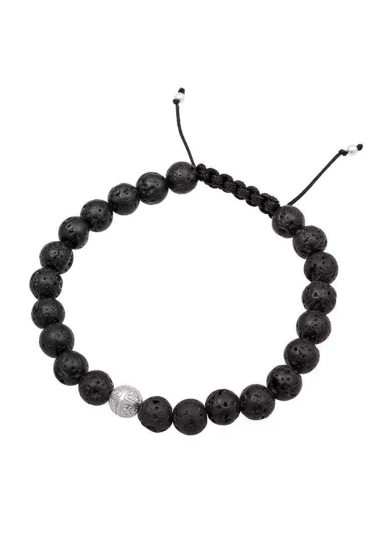 Perhiasan Pria Perak Asli - Silver Gelang Man Lavabead Hitam