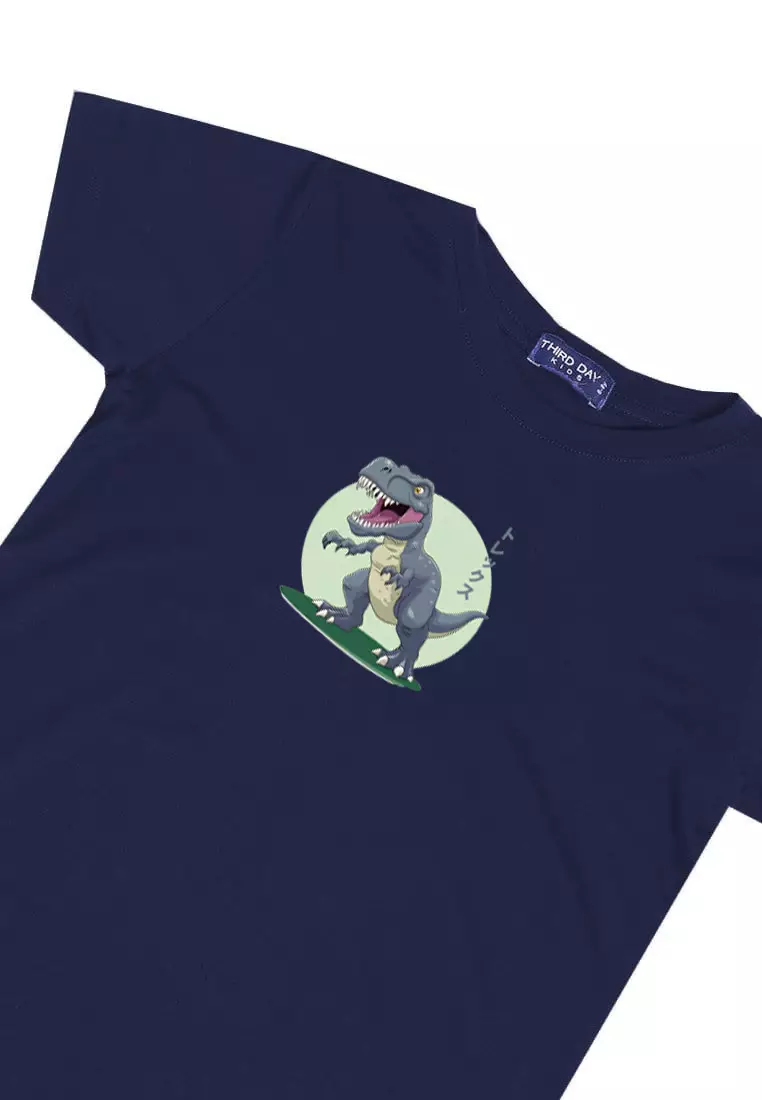 KU038 Kaos Anak Bahan Adem Halus "trex" navy