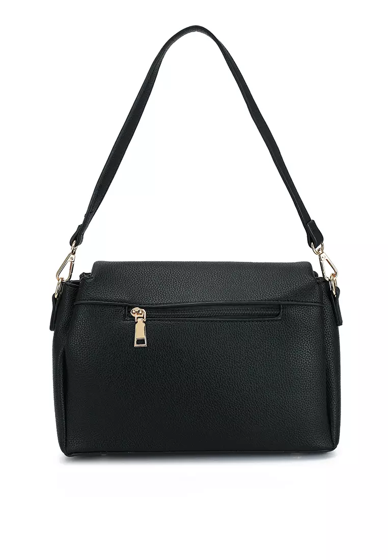 Pebbled Flap Over Convertible Top Handle Bag