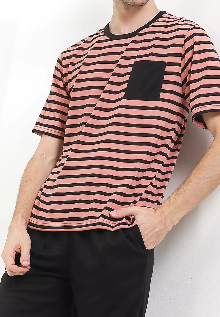 Pyjama Pijama Baju Tidur Short Sleeve Short Pants Baju Celana Berkantong Mens Pria Sleepwear