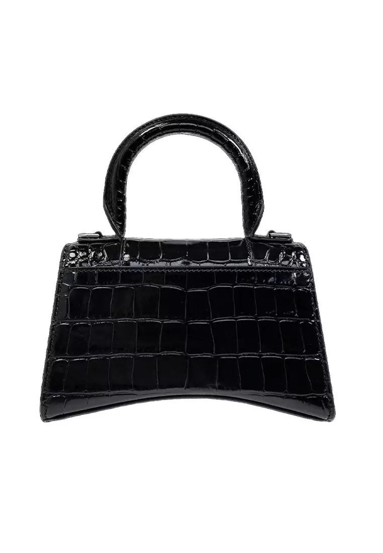 Hourglass Xs Crocodile Embossed Crossbody Bag in Black