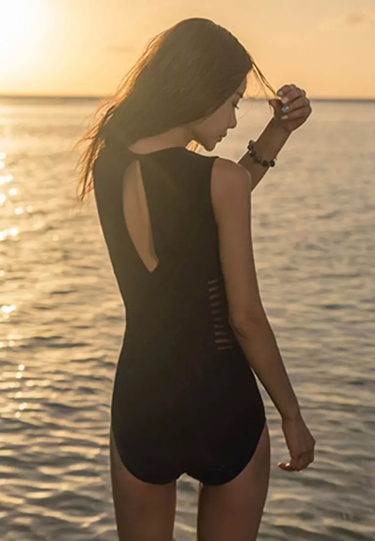 New Black High Neck See Through One Piece Swimsuit CA051509