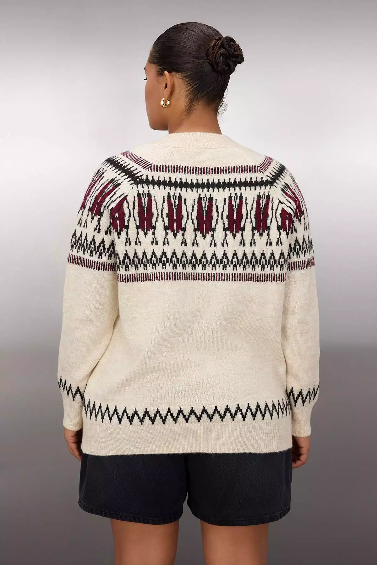 Stone V-Neck Geometric Pattern Knitwear Sweater Tbbaw26An00028