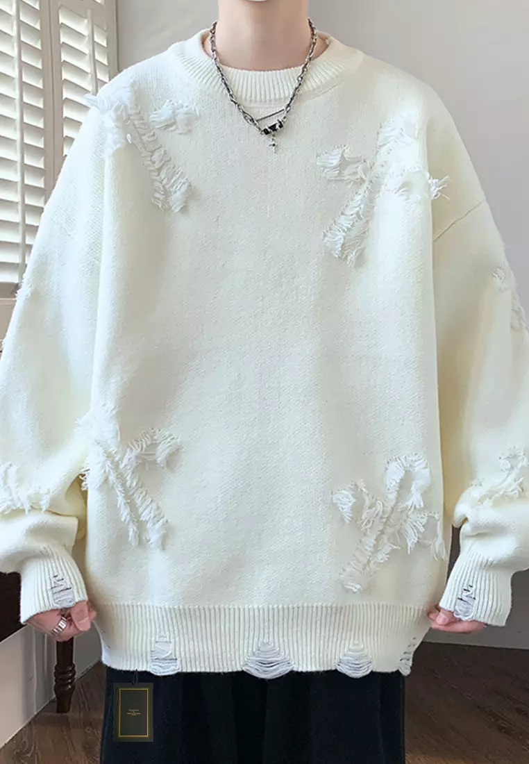 Ripped white sweater clearance