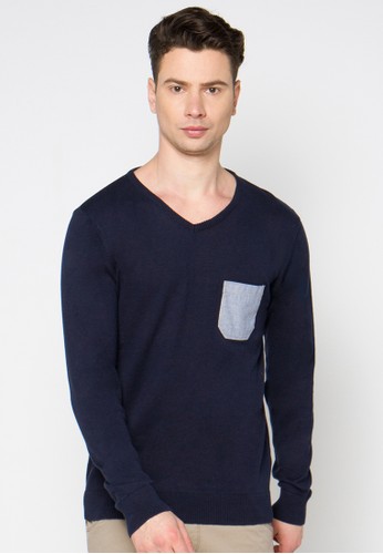 Solid V Neck With Pocket Sweater