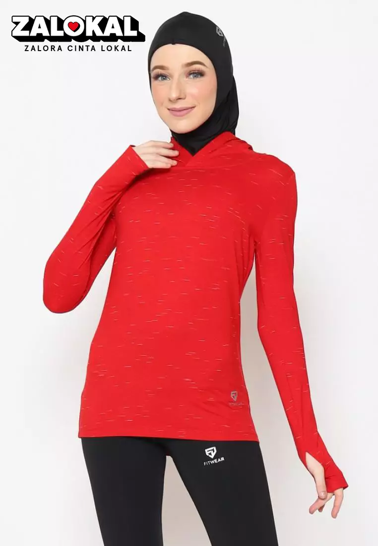 Fitwear - Kaos Olahraga Wanita ATALIA BASIC HOODIE LS - RED