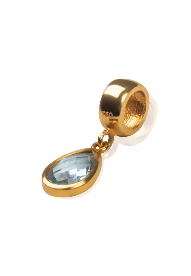 Mini Aquamarine Pear Charm 18k Gold