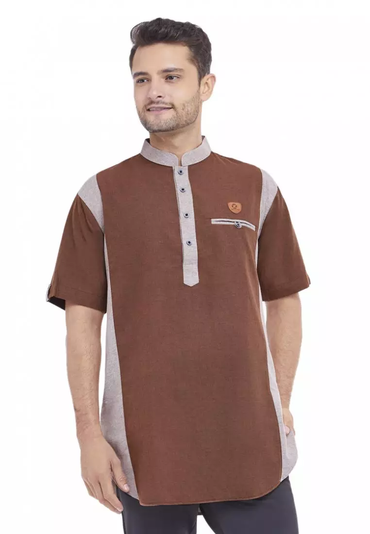 Zayidan Baju Koko Gamis Muslim Pria Raheel - Coklat