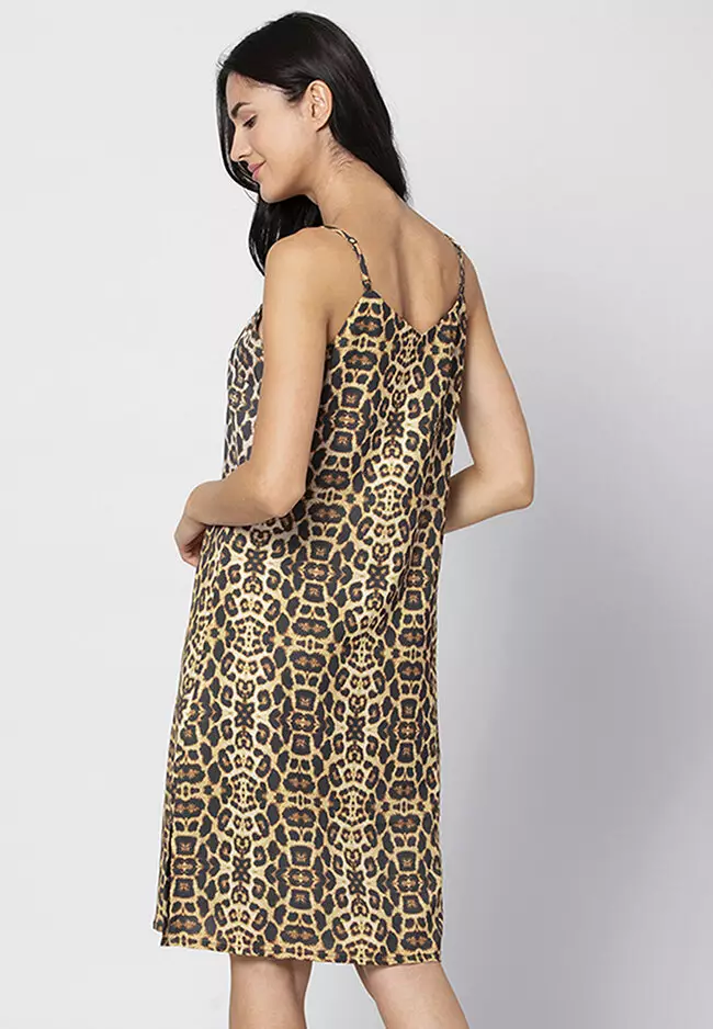 Leopard Print Strappy Slip Dress