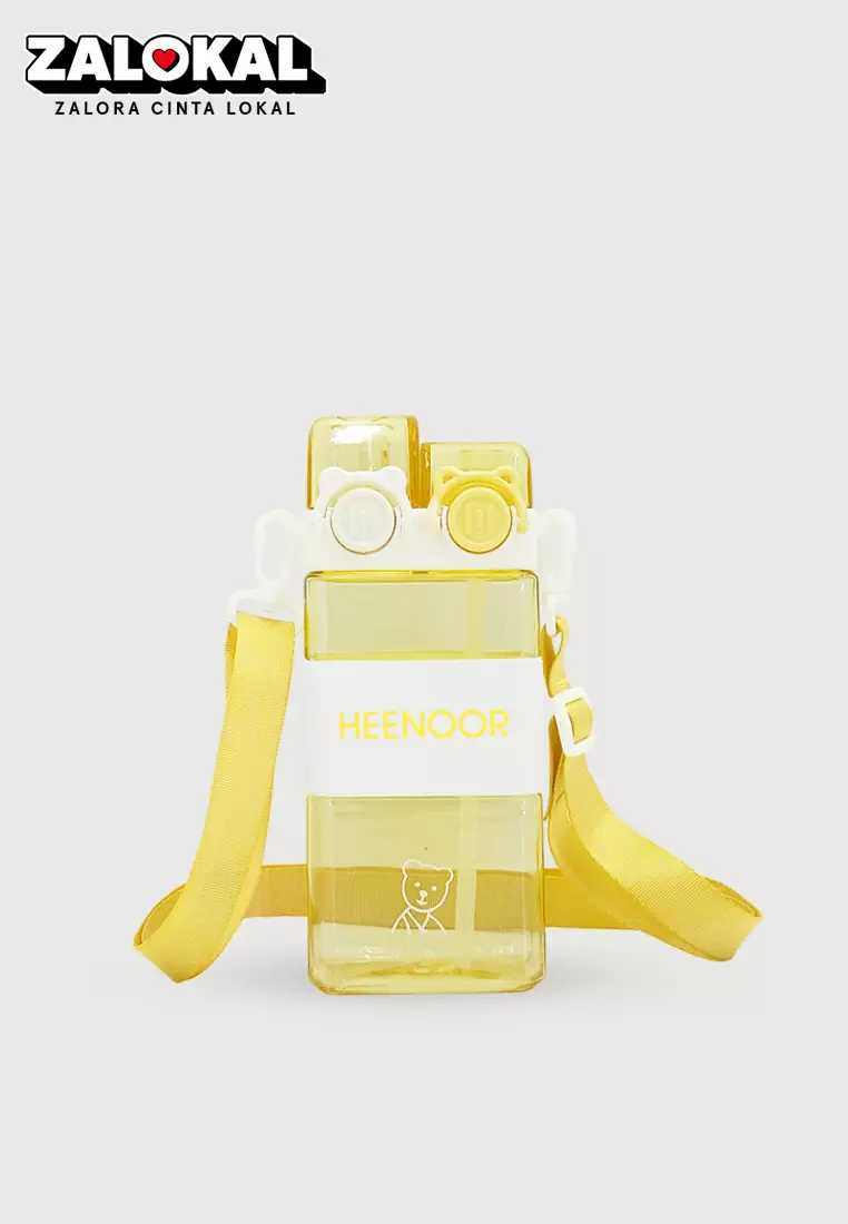 Wakakids Botol Minum Anak Plastik Kotak Sedotan dan Tali Panjang dengan Model 2 Cara Minum 570ML K259 Venjr Kuning