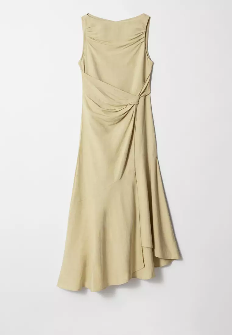 Asymmetric Wrap-Knot Midi Dress