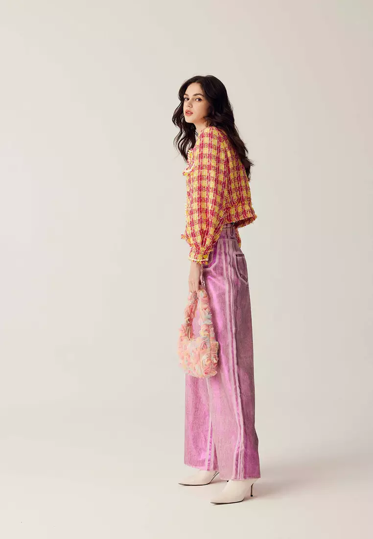 Yellow Red Checkered Tweed Jacket