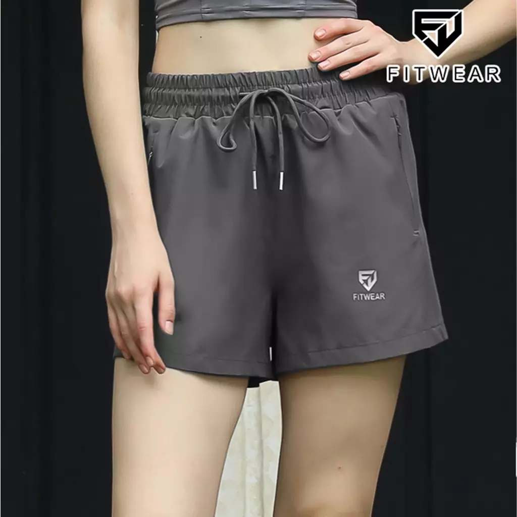 Fitwear Celana Pendek Lari Tanpa Inner Olahraga Wanita BRIELLA BIGSIZE POCKET ZIP - DAVY'S GRAY