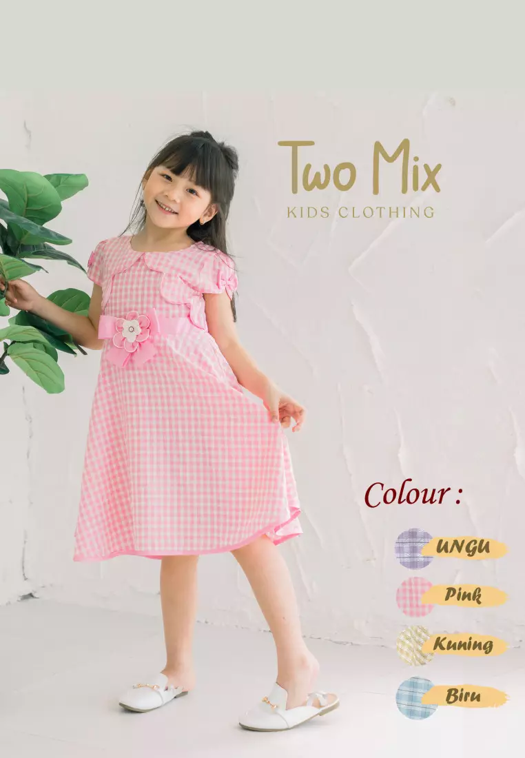 Two Mix Dress Anak Perempuan - Baju Anak Cewek Usia 1-12 Tahun Bahan Katun 4210 Yellow