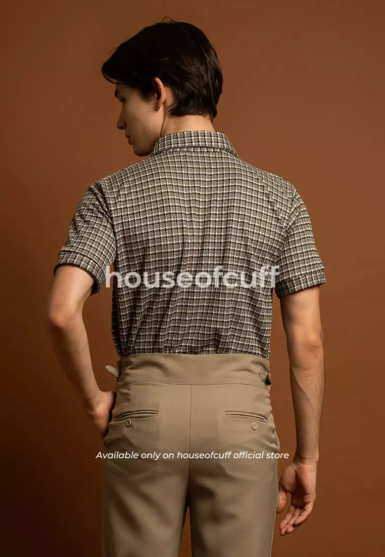Houseofcuff Polo Shirt Knit Rajut Kaos Kerah Lengan Pendek Square Pattern Army