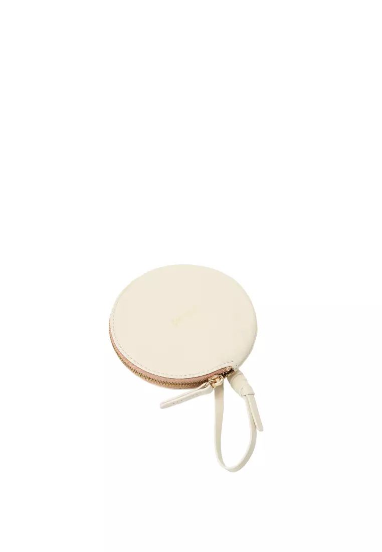 Strap Round Zip Card Case - Cream Beige
