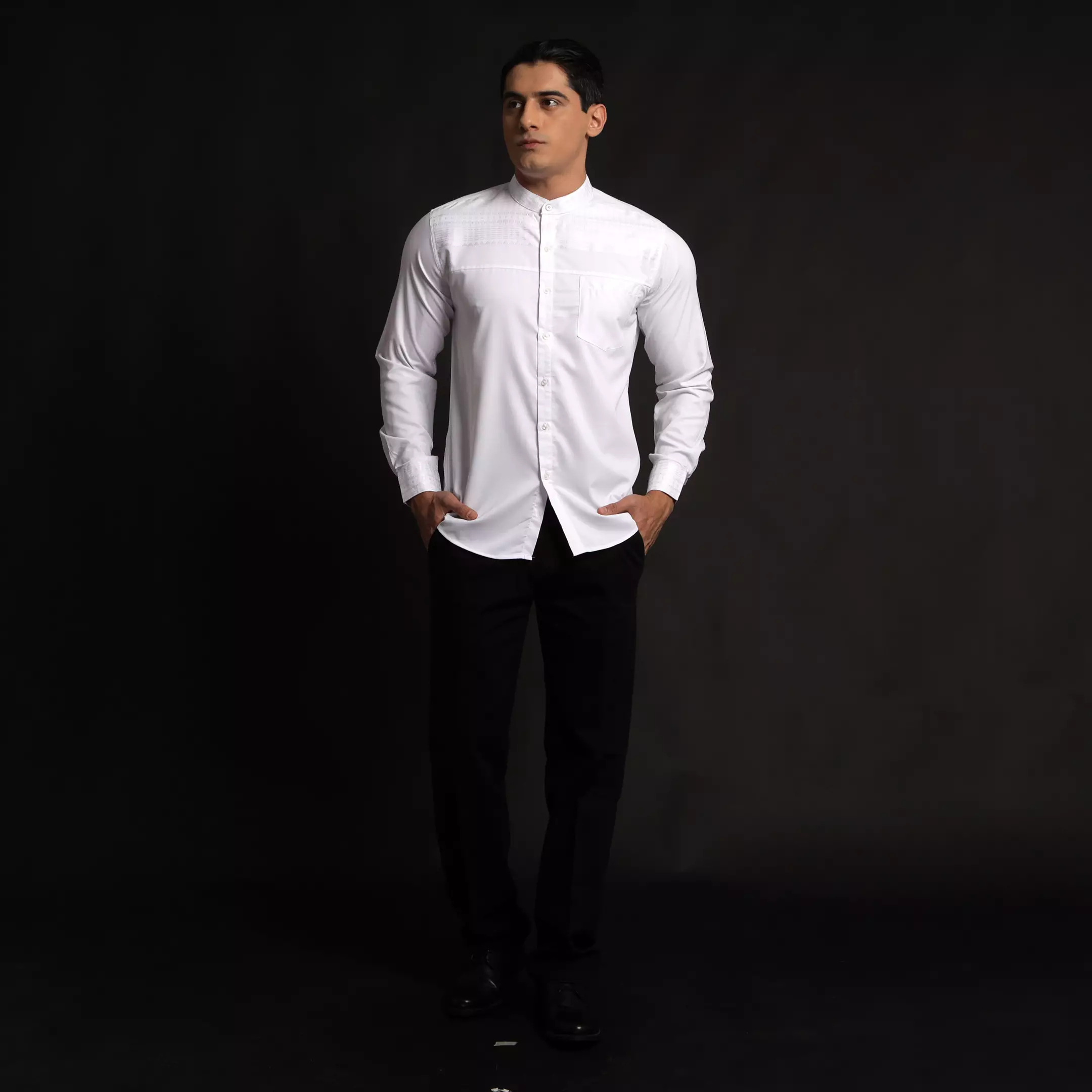 Casella Baju Koko Pria Lengan Panjang Premium Horizontal White | Koko Elegant Ismail Lengan Panjang 9907 White