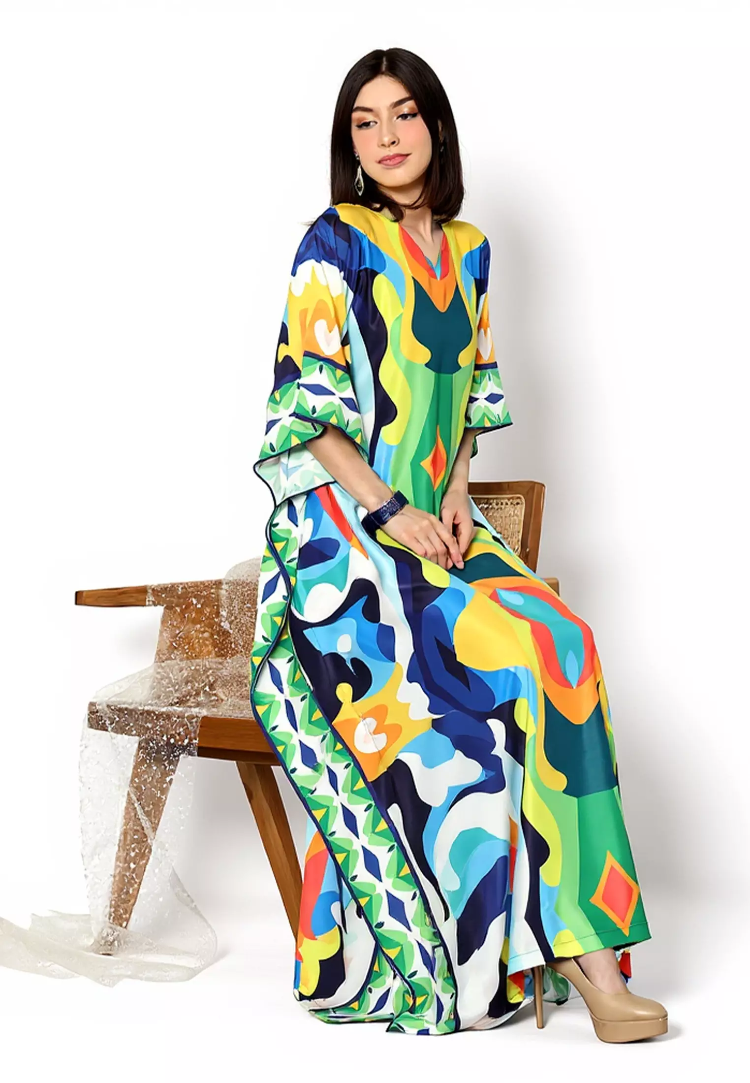 Kanzi Collection Short Sleeve Modern Abstact Kaftan