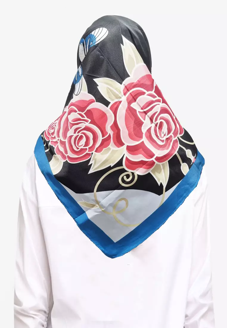 Samaiya Hijab Segi Empat Kerudung Silky Satin Square Scarf Black