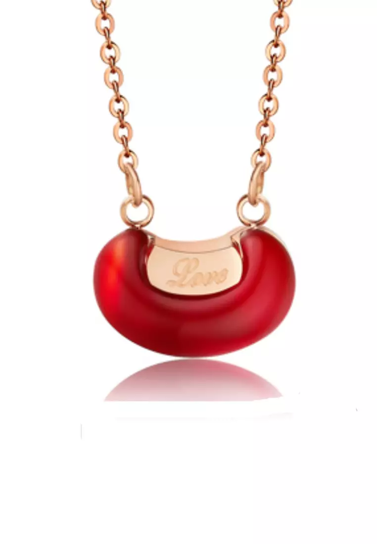 CELOVIS - Love Pea Red Bean in Rose Gold Pendant Necklace