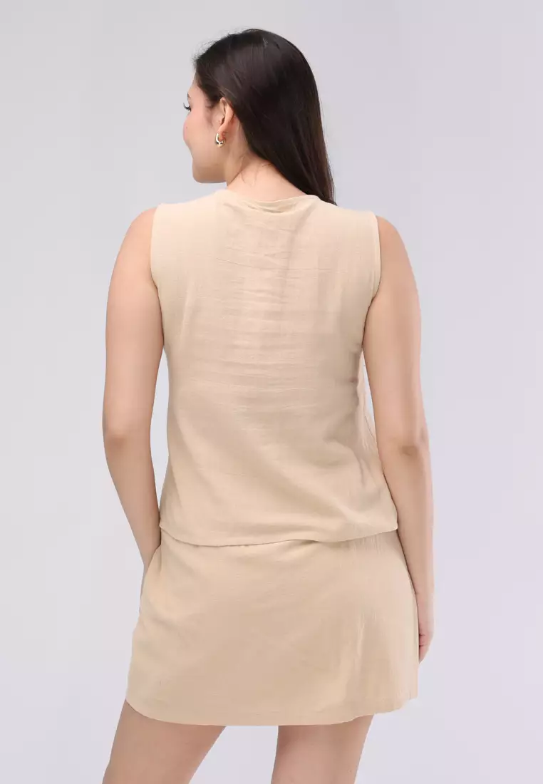 Woven Cotton Wrinkle Sleeveless Blouse Terno Skort