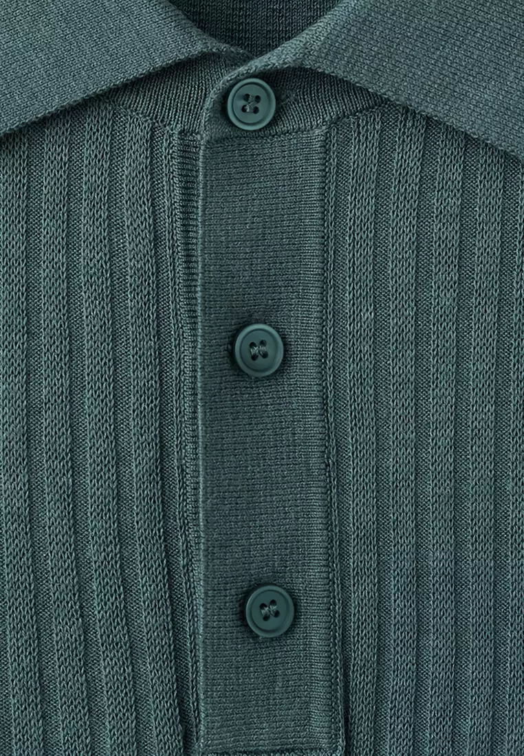 Rib-Knit Cotton-Blend Polo Shirt