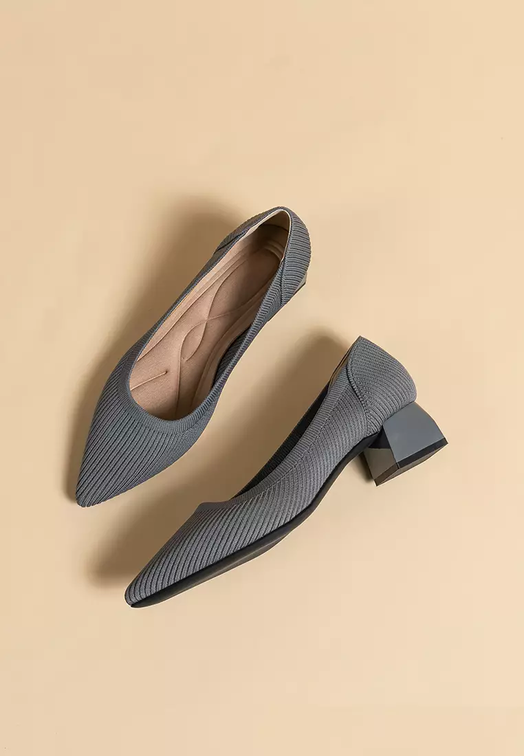 4CM ‌Pointed-toe Fly Knit‌ Chunky Heels‌ TJ1508