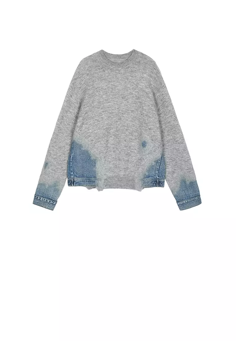 Sweater / Oversized Knitted Denim Panel Pullover