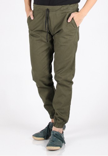 Cotton Twill Jogger Pants - Army Green