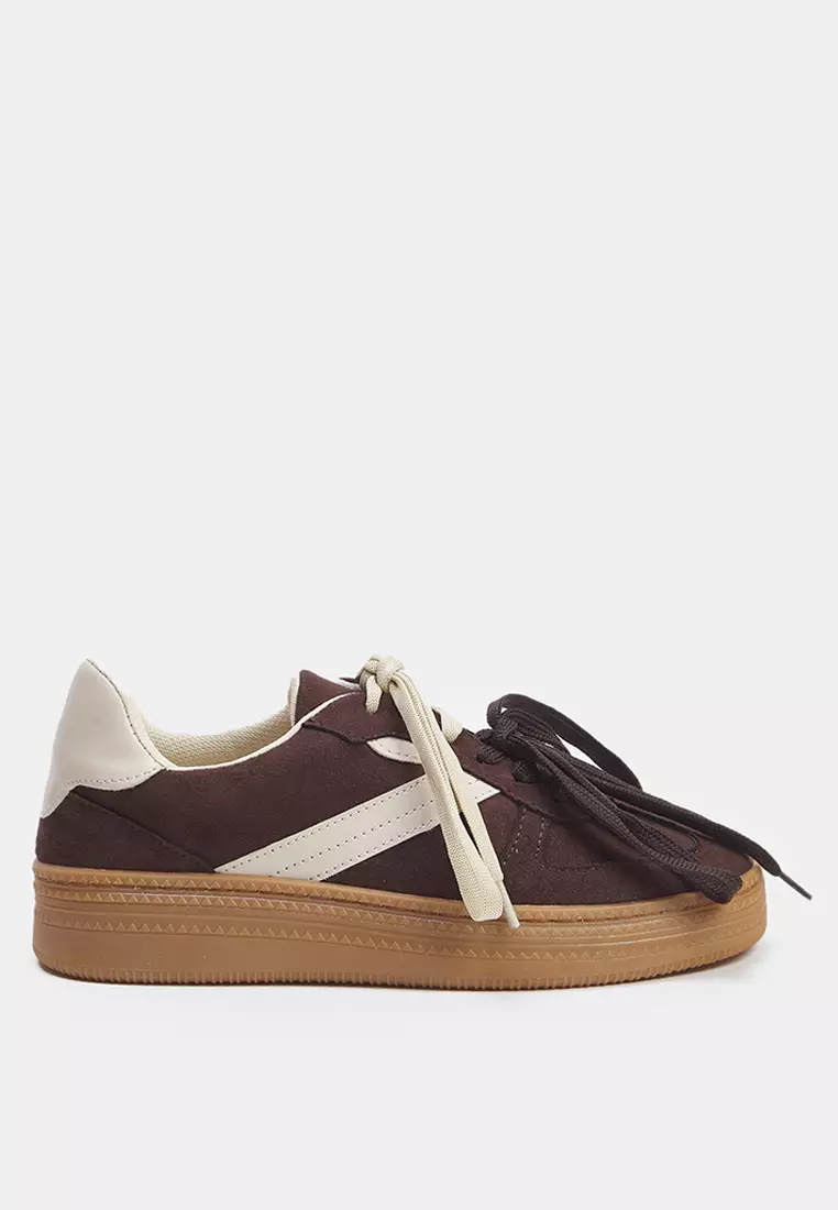 Dark Brown Two Lace-Up Dual-Use Women's Retro Sneakers Takss25Sn00009