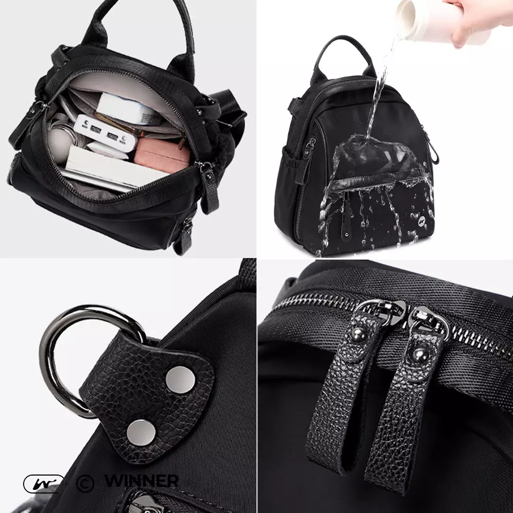 Tas Ransel Selempang 2in1 Oxford Anti-Air Backpack Korean Style (T14-017-6531) - Hitam Small