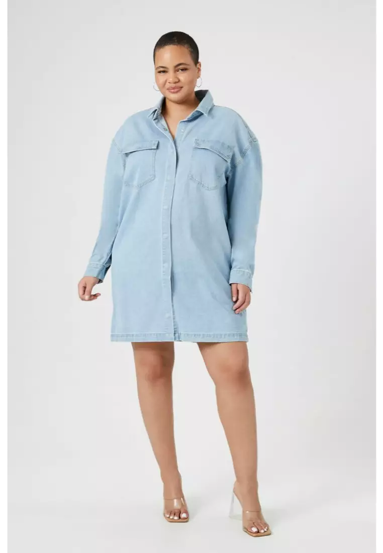 Plus size denim shift dress 2025
