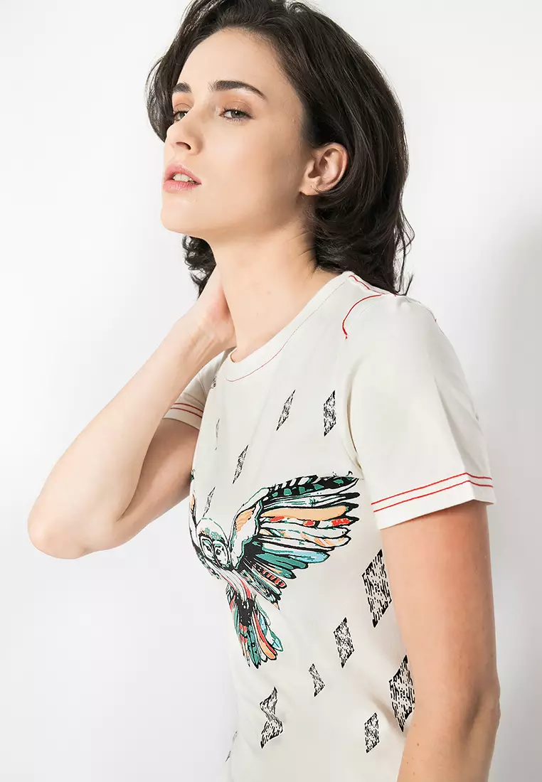 LGS Kaos Wanita Motif Gambar Burung Putih LTS.555.T867M.057.C