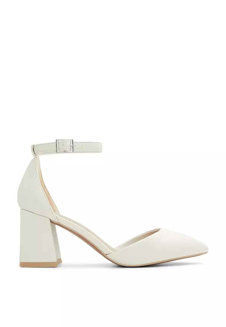 White pointed toe block heels sale