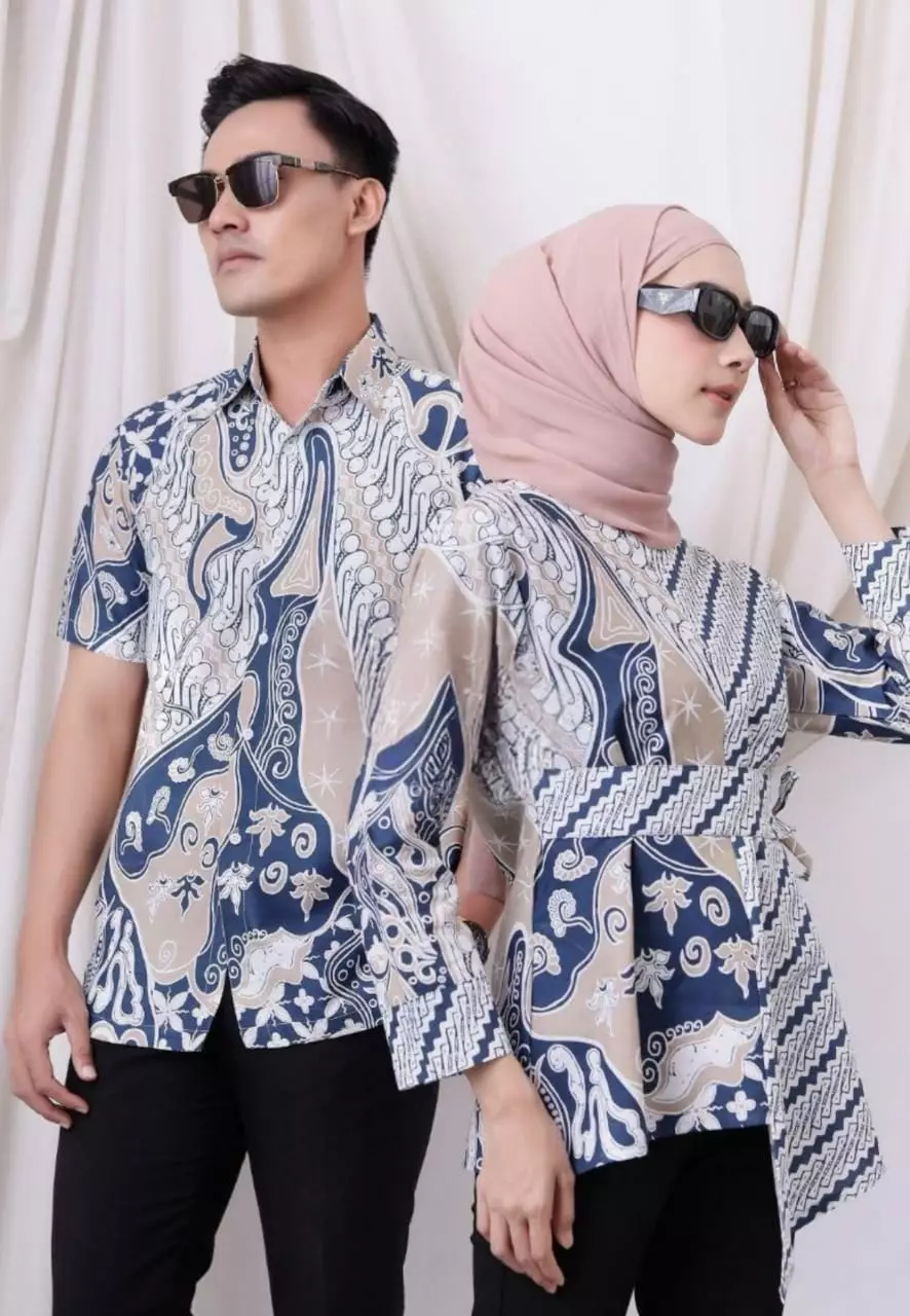 Blouse Batik Lintang Navy Premium Elegant B.K