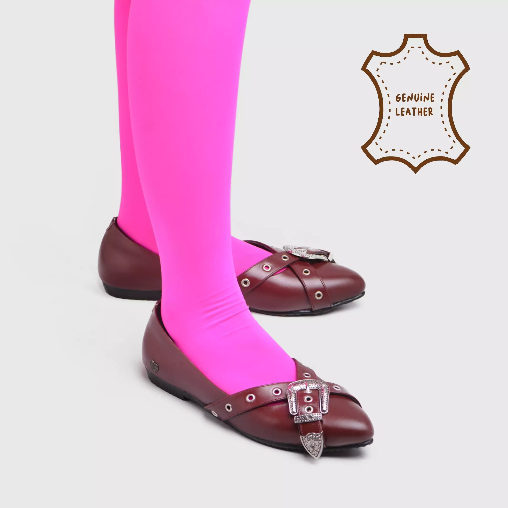 Mufla Flat Shoes Genuine Leather Maroon