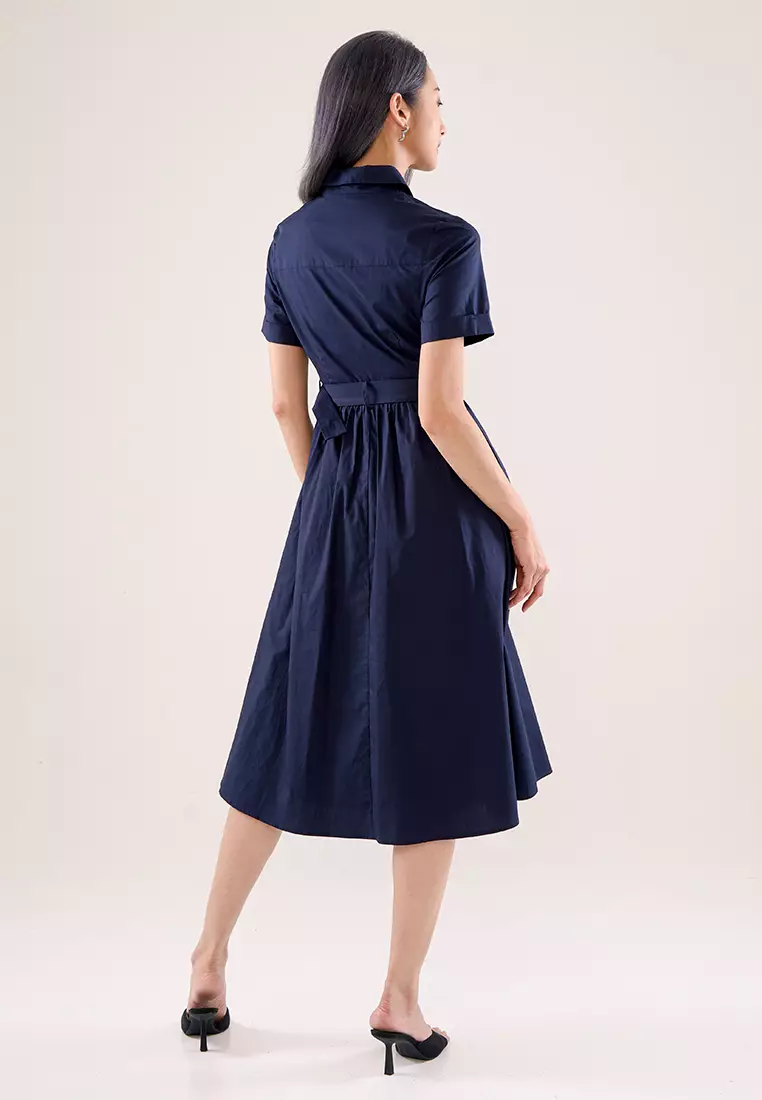 Blue shirt dress with belt shop