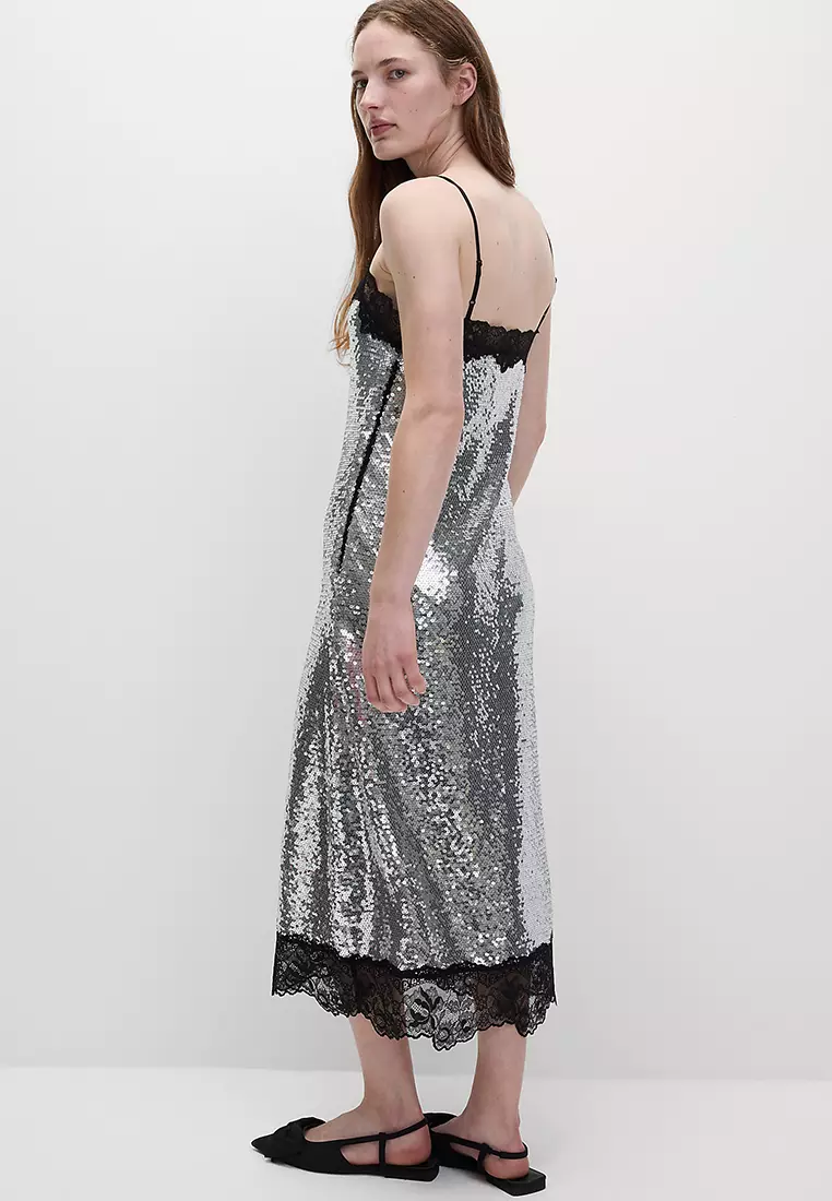Sequin Square Neck Midi Slip Dress