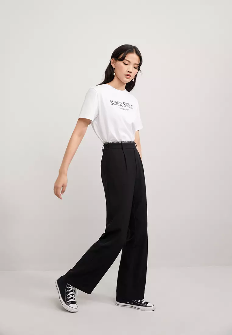 Slogan Waistband Straight Pants