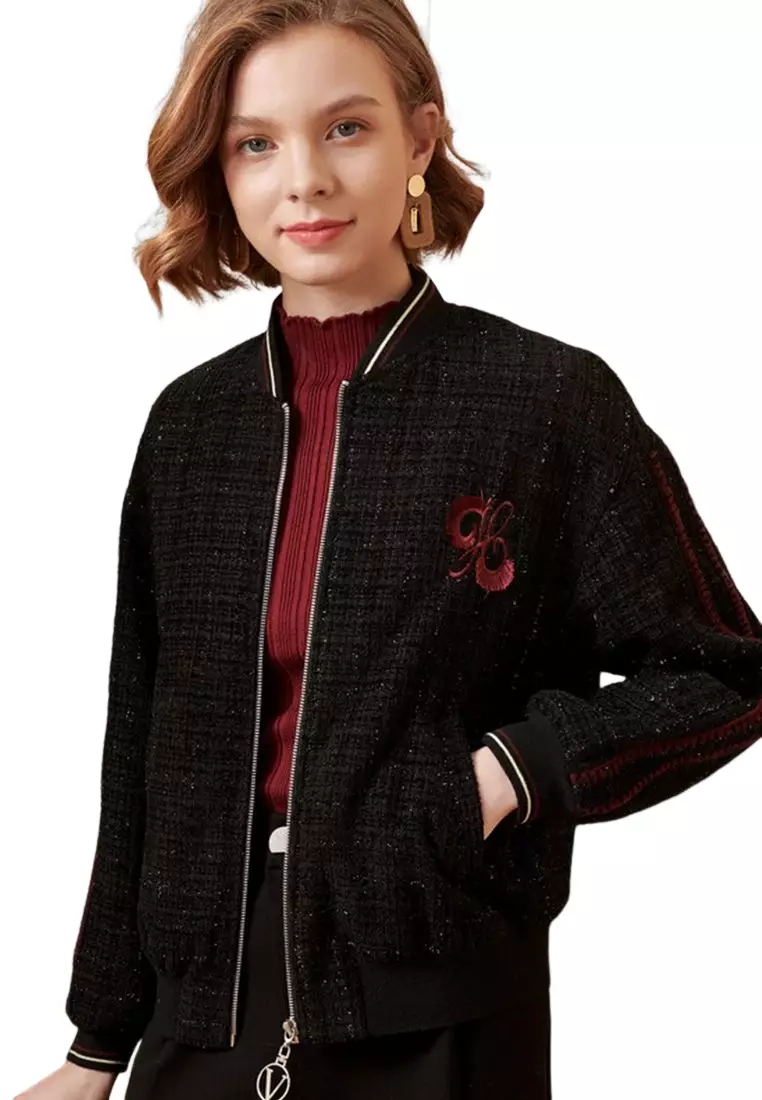 Fashionable Stand-Up Collar Frayed Embroidered Coat