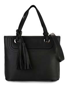 HUER black Maily Classic Tassel Tote Bag HU072AC47JCUID_1