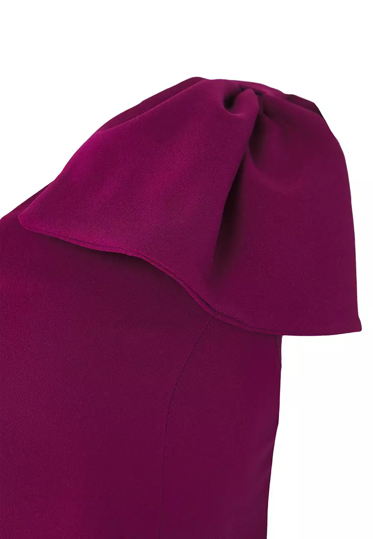 Plum One Shoulder Midi Woven Plus Size Dress With Ribbon