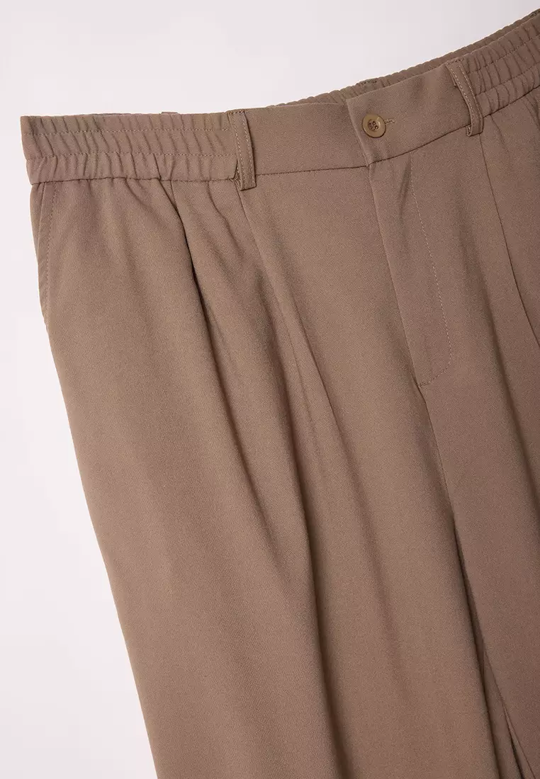 Plus Size Beige Wideleg Fabric Trousers TMNAW25AR00000