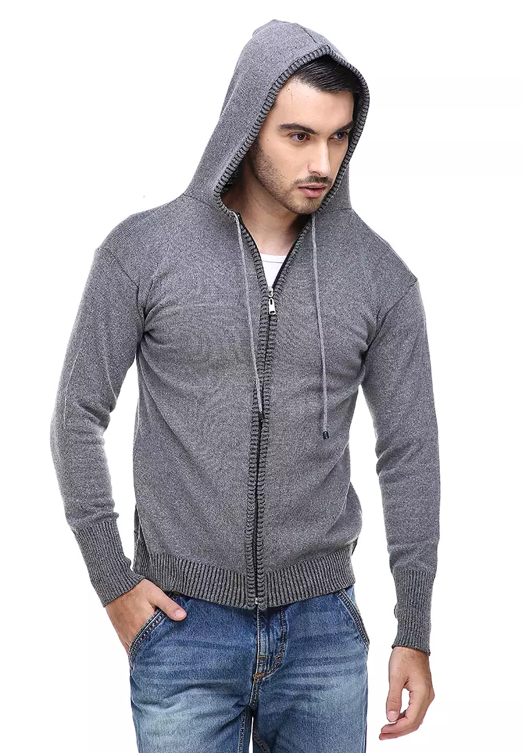Clover Jaket Hoodie Pria Kasual Casual Jacket Material Rajut Premium ORIGINAL - Dark Gray