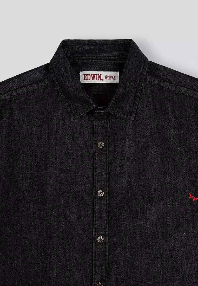 JOYRIDE - Black Kemeja Denim Casual Pria Lengan Pendek SS - Top Man Shirt