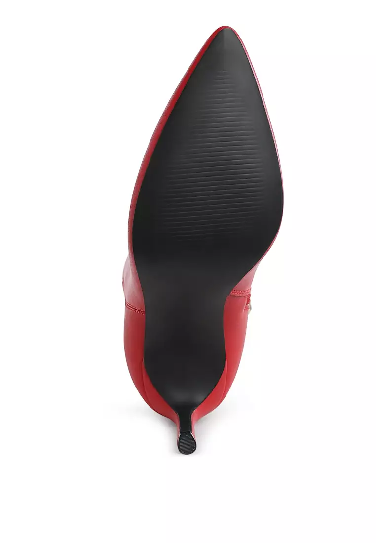 Sepatu bot hak stiletto bertekstur warna merah