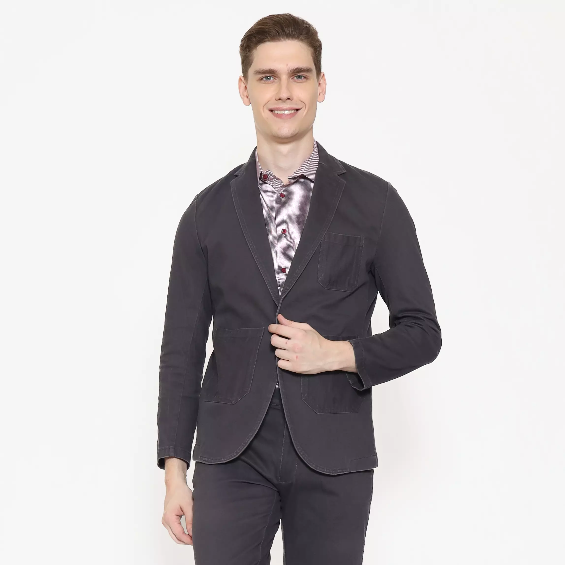 Schoeller Blazer Pria Casual – Kancing 1 | Warna Dark Grey | S.1-BCSG1-G101-CTS-S1