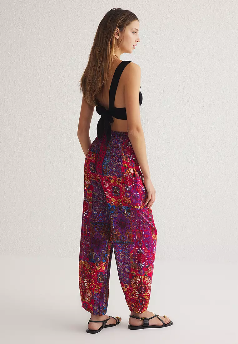 Ethnic Patterned Elasticated Shalwar Form Woven Trousers