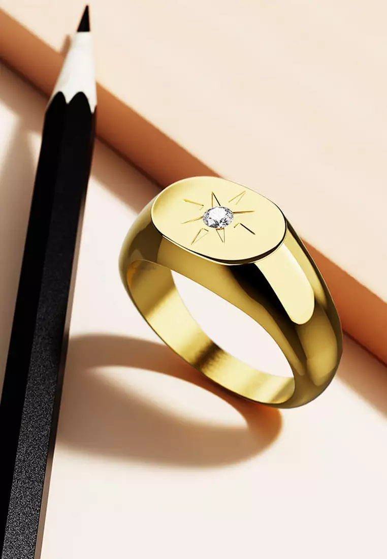 Celestial Brilliance Ring with Cubic Zirconia in Gold Layered