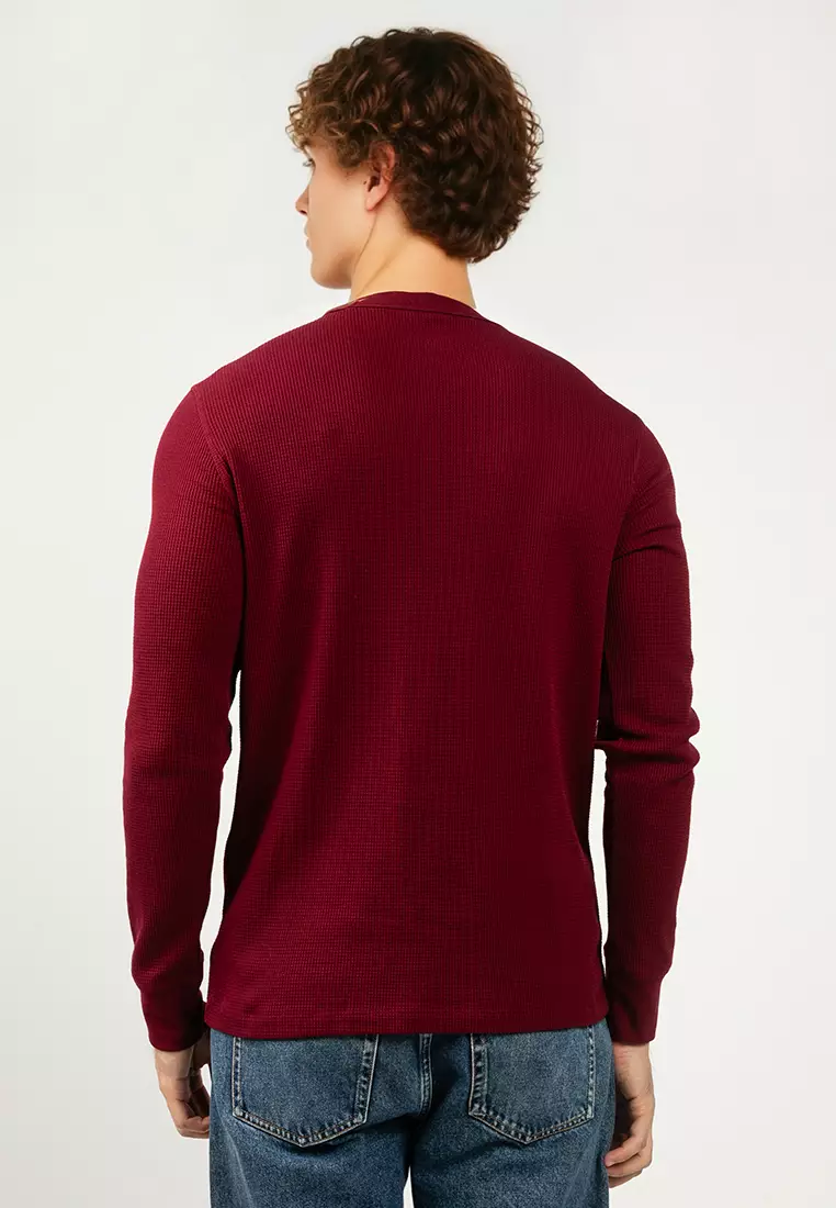 Terry Long Sleeves Waffle Logo Crew Neck Top